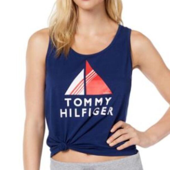 Tommy Hilfiger Sport Logo Knot-Front Tank Top - Picture 1 of 7